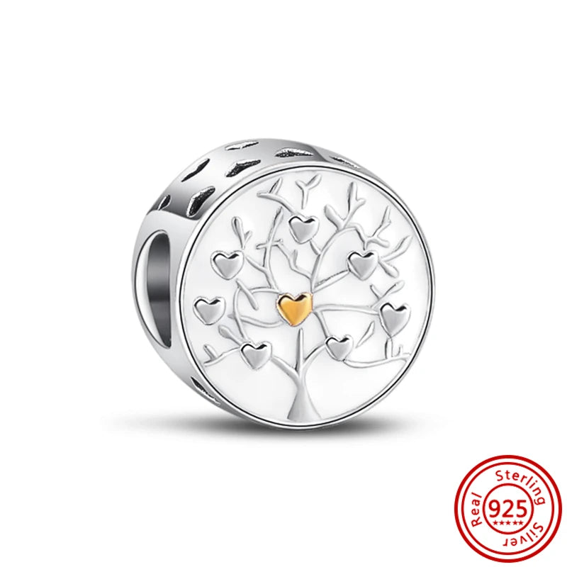 Original 925 Sterling Silver Lucky Flower & Love Bead Charm – Fits Pandora Bracelet, Women’s DIY Jewelry Gift