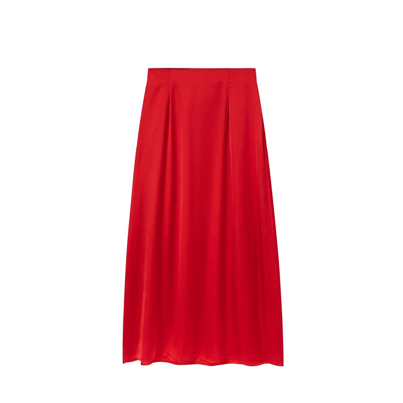 2024 Women’s Fashion Satin High Waist Midi Skirt – Stylish, Chic & Versatile Female Skirt