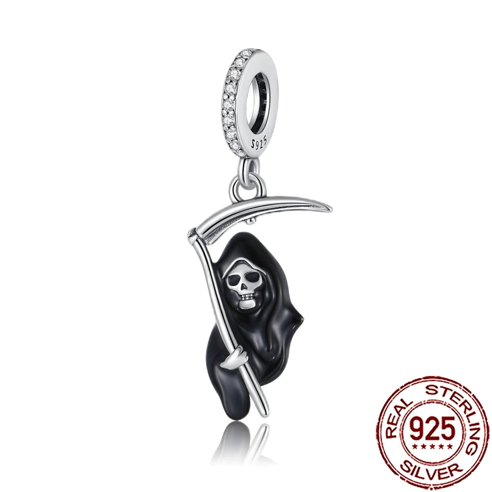 Gothic 925 Sterling Silver Grim Reaper Skull Charm Bead Fit Pandora Bracelet