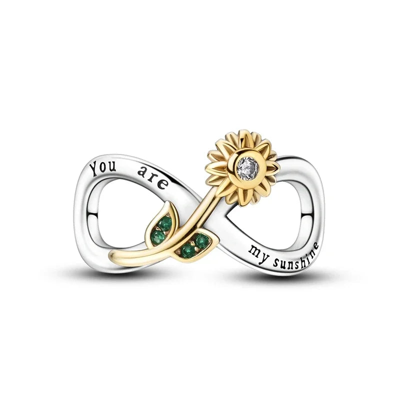 925 Sterling Silver Heart Shaped Warm Family Charm Beads Butterfly Flower Pendant