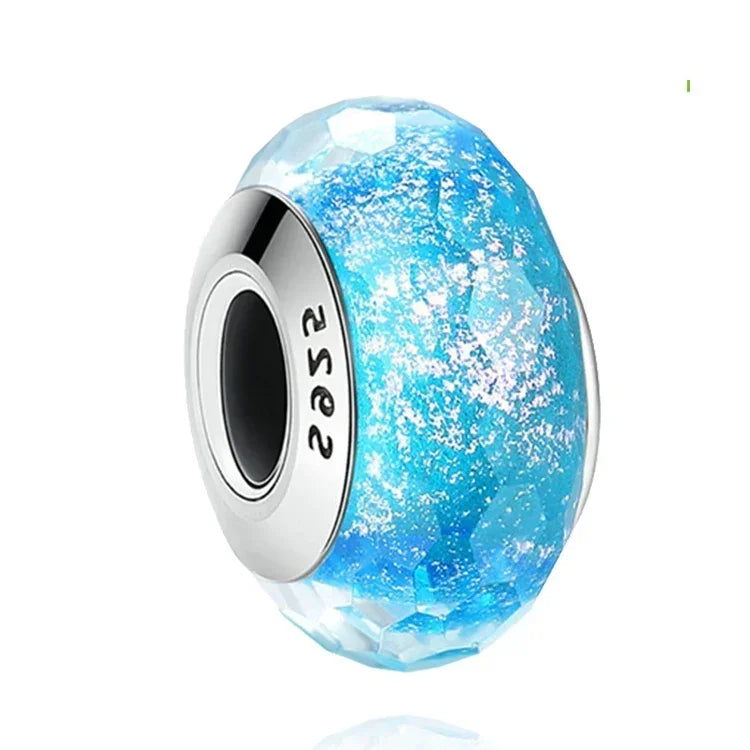 2025 Classic 925 Sterling Silver Colored Flower & Leaf Murano Glass Charm Beads | DIY Bracelet