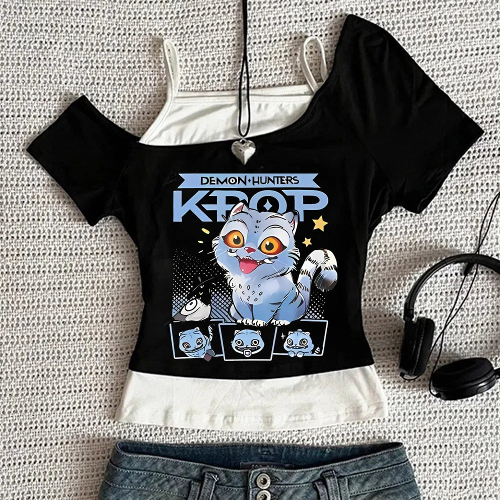 Y2K KPop Demon Hunters Graphic Sleeveless Tank | Casual Harajuku Streetwear | Japanese Rock Punk Camis