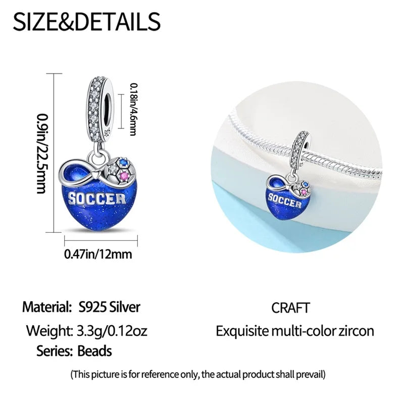 925 Sterling Silver Soccer Trophy Jersey Charm Beads – Fits 3mm Bracelets DIY Jewelry