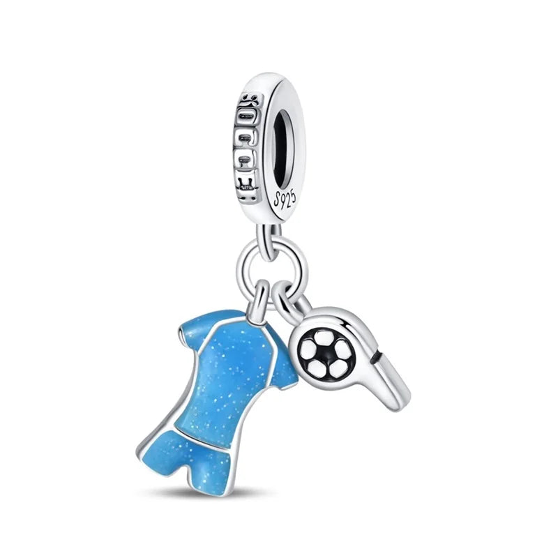 925 Sterling Silver Soccer Trophy Jersey Charm Beads – Fits 3mm Bracelets DIY Jewelry