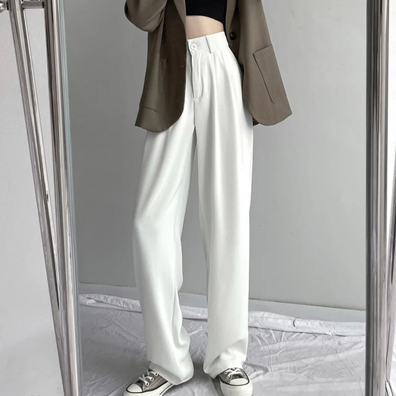 Women's Wide Leg Suit Pants | Spring Casual Straight Leg Trousers | Classic High Waisted Solid Slacks