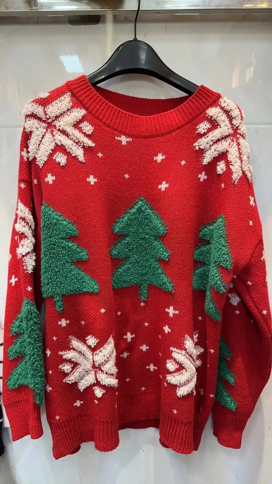 2024 Women’s Autumn/Winter Korean Color Block Sweater Hoodie | Thick Snowflake Loose Round Neck Top