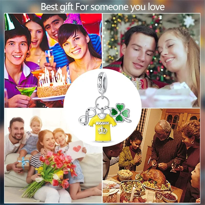 925 Sterling Silver Soccer Trophy Jersey Charm Beads – Fits 3mm Bracelets DIY Jewelry