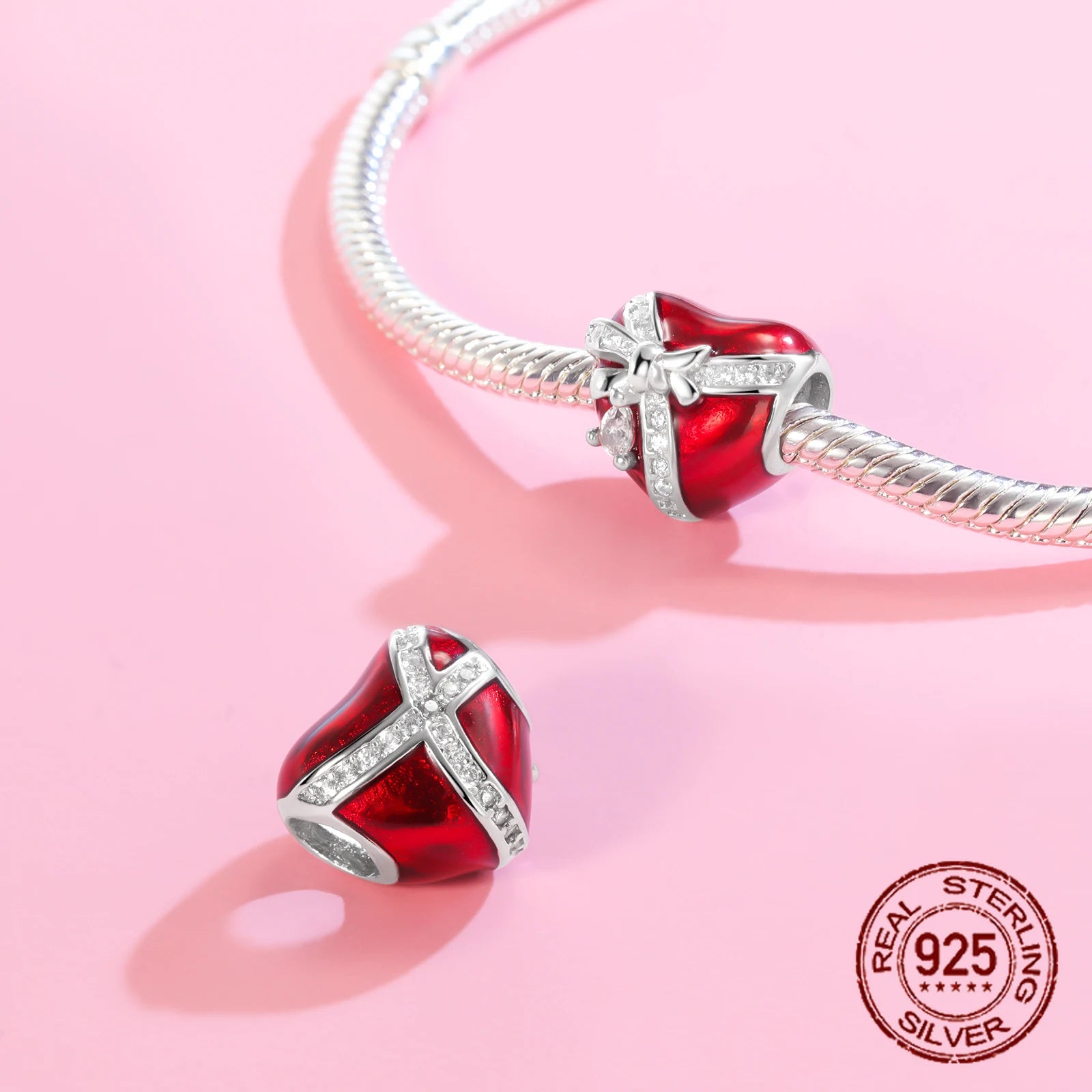 925 Sterling Silver Red Series Charms | Heart, Car & Strawberry Dangle Beads for Original Bracelet DIY Jewelry