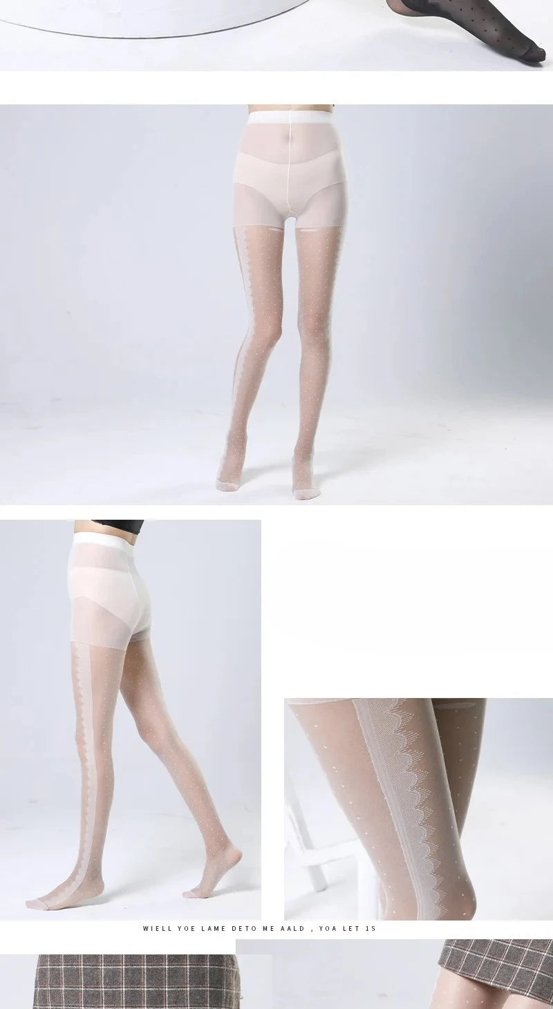 Women's Striped Lace Tights – Sheer Jacquard Dot Pantyhose with Side Seam Detail, 20 Denier for Transitional Seasons