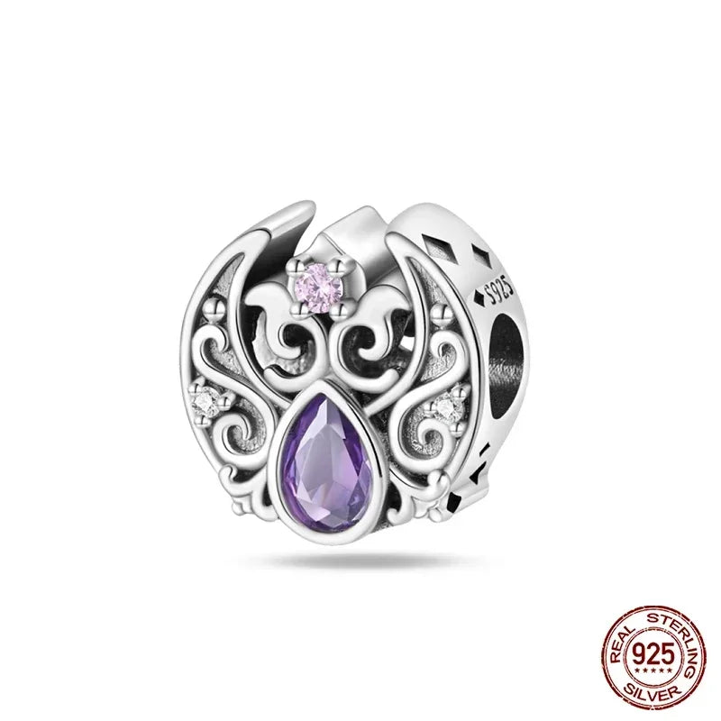 925 Sterling Silver Classic Purple Retro Heart Charm | Lotus Angel Beads for Bracelet & Necklace DIY Jewelry