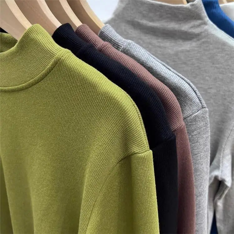 ❄️ Thiened Fleece Warm Long Sleeve Innerwear 👚 Slim Fit Mid-Neck Women's Base T-Shirt 🌸 Autumn Winter Two-Piece Set