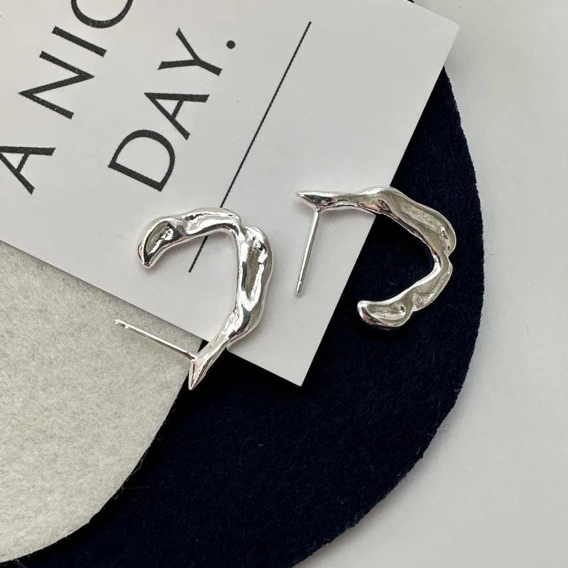 New 925 Sterling Silver Hoop Earrings – Matte Circle Geometric Punk Clip Earrings for Women & Girls