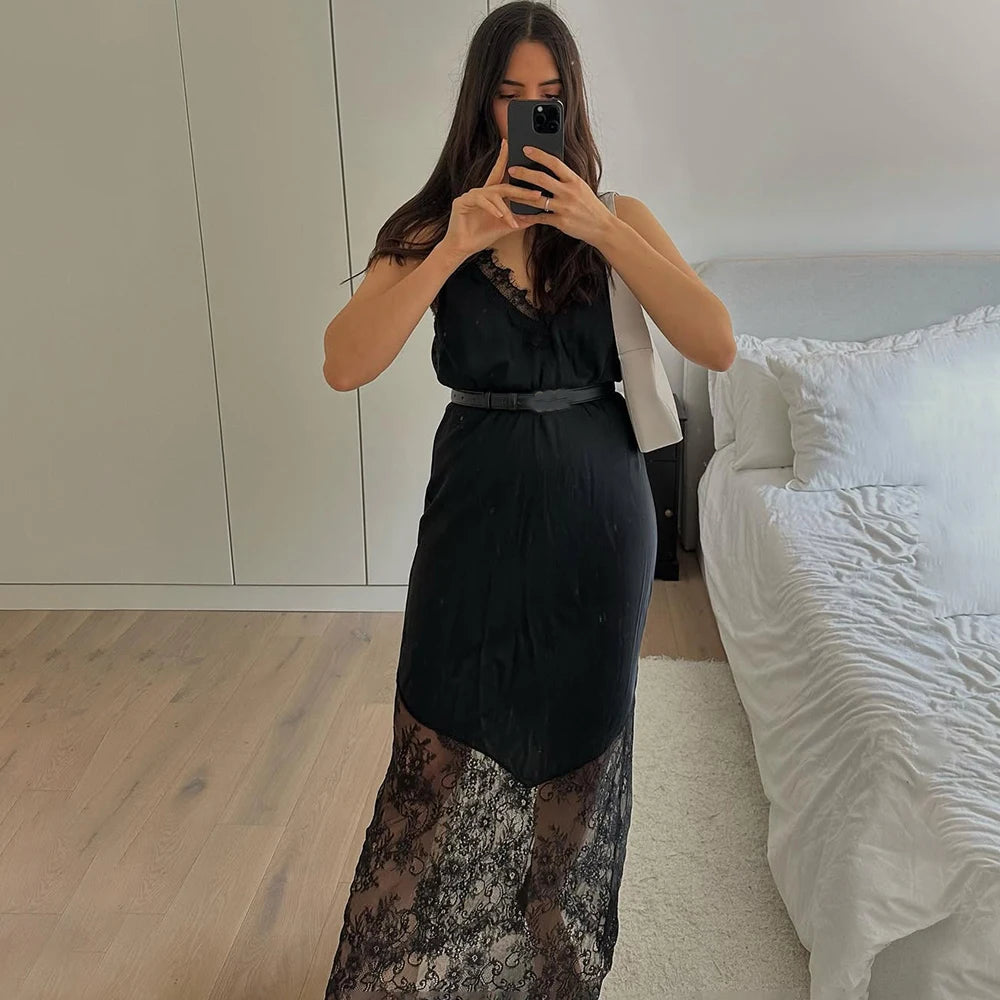 Tuularose Fashion V-Neck Lace Dress – Summer Women’s Backless See-Through Patchwork Party & Evening Dress