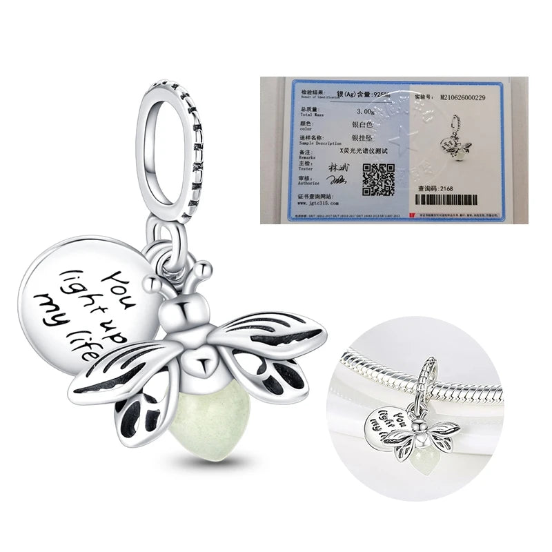 925 Sterling Silver Glow-In-The-Dark Firefly Charm | Fits 3mm Original Bracelet Women’s DIY Jewelry