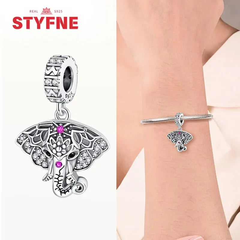 925 Sterling Silver Colorful Zircon Elephant Dangle Charm – Fits Original Pandora Bracelet DIY Fine Jewelry Gift for Women
