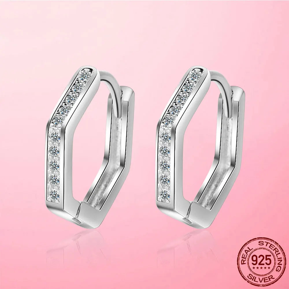 925 Sterling Silver Clear CZ Heart Geometric Hoop Earrings – Women’s Wedding & Engagement Fine Jewelry Gift