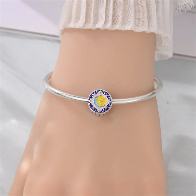 Original 925 Sterling Silver Luminous Lantern & Magic Cat Charm Bead | Glowing Angel Jungle Pendant for Bracelet Jewelry