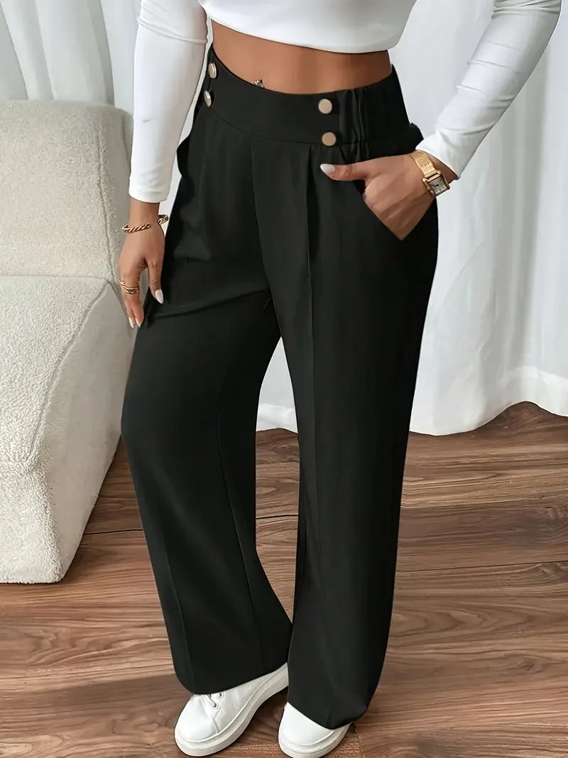 2025 Women’s High Waist Wide Leg Pants | Flowy Floor-Length Minimalist Straight Fit Trousers