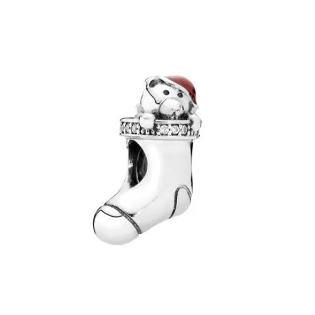 925 Sterling Silver Santa Claus Christmas Tree Elk Socks Charm | Fits Original Pandora Bracelet | DIY Lady Girl Jewelry