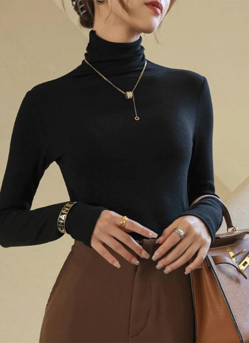 Women's Turtleneck Knitted Sweater | Autumn Slim Fit Pullover | High-End Long Sleeve Basic Top