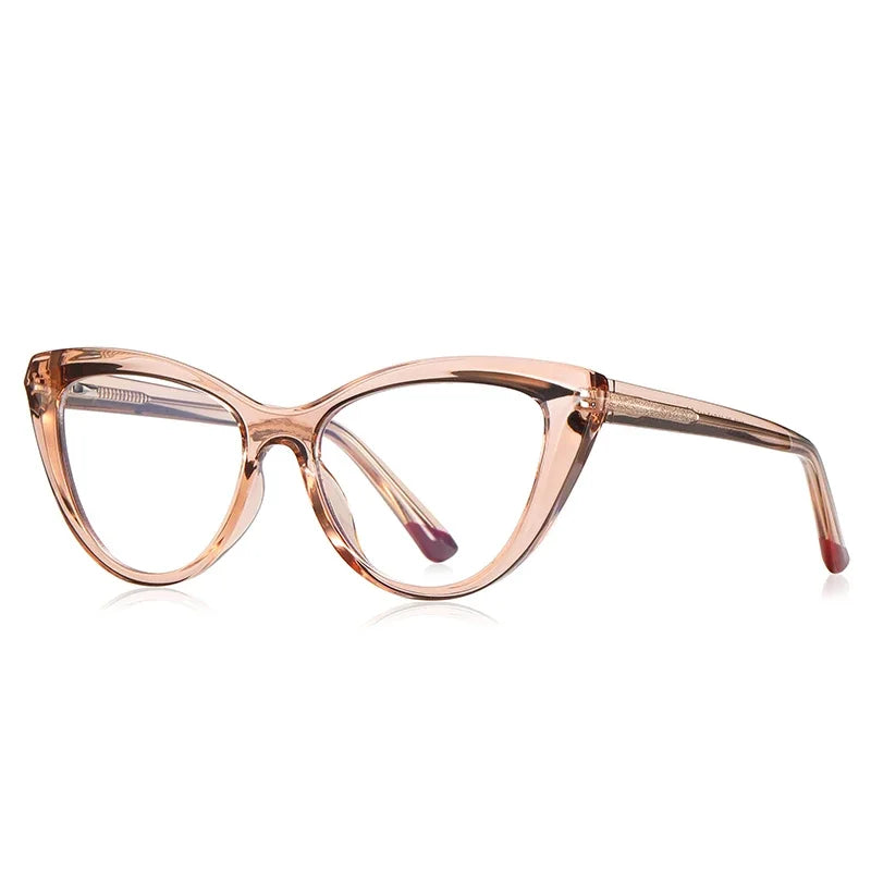 Blue Light Blocking Nearsighted Glasses – Cat Eye Spring Leg Prescription Spectacles for Women (-0.5 to -6.0)