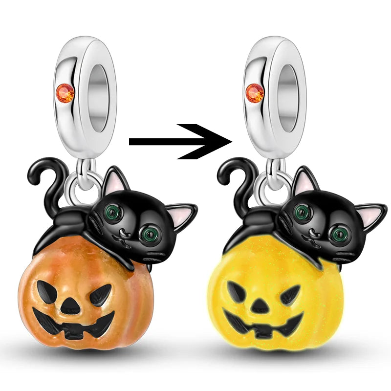 925 Sterling Silver Halloween Series Charms | Pumpkin, Witch, Skull & Candy Beads Fit Original Bracelet DIY Jewelry