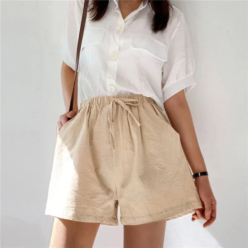 ☀️ Cotton Linen Women's Sport Shorts 🩳 Summer High Waist Solid Black Shorts 👖 Fashion Plus Size Casual Short Pants