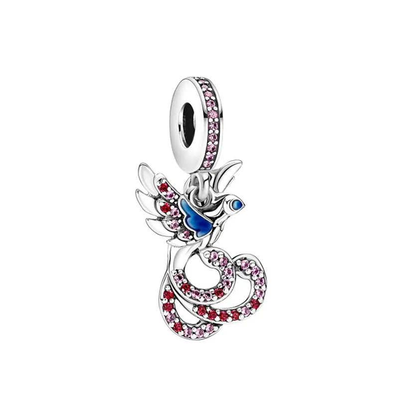 925 Sterling Silver Hummingbird & Swallow Pendant Charm | Fits Original European Bracelet DIY Women Jewelry