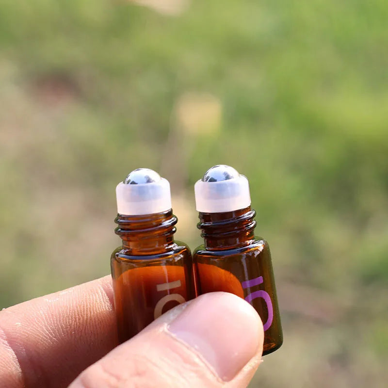30/50PCS 2ML Mini Glass Perfume Roller Bottles – Amber Essential Oil Roll-On Vials | Travel Size
