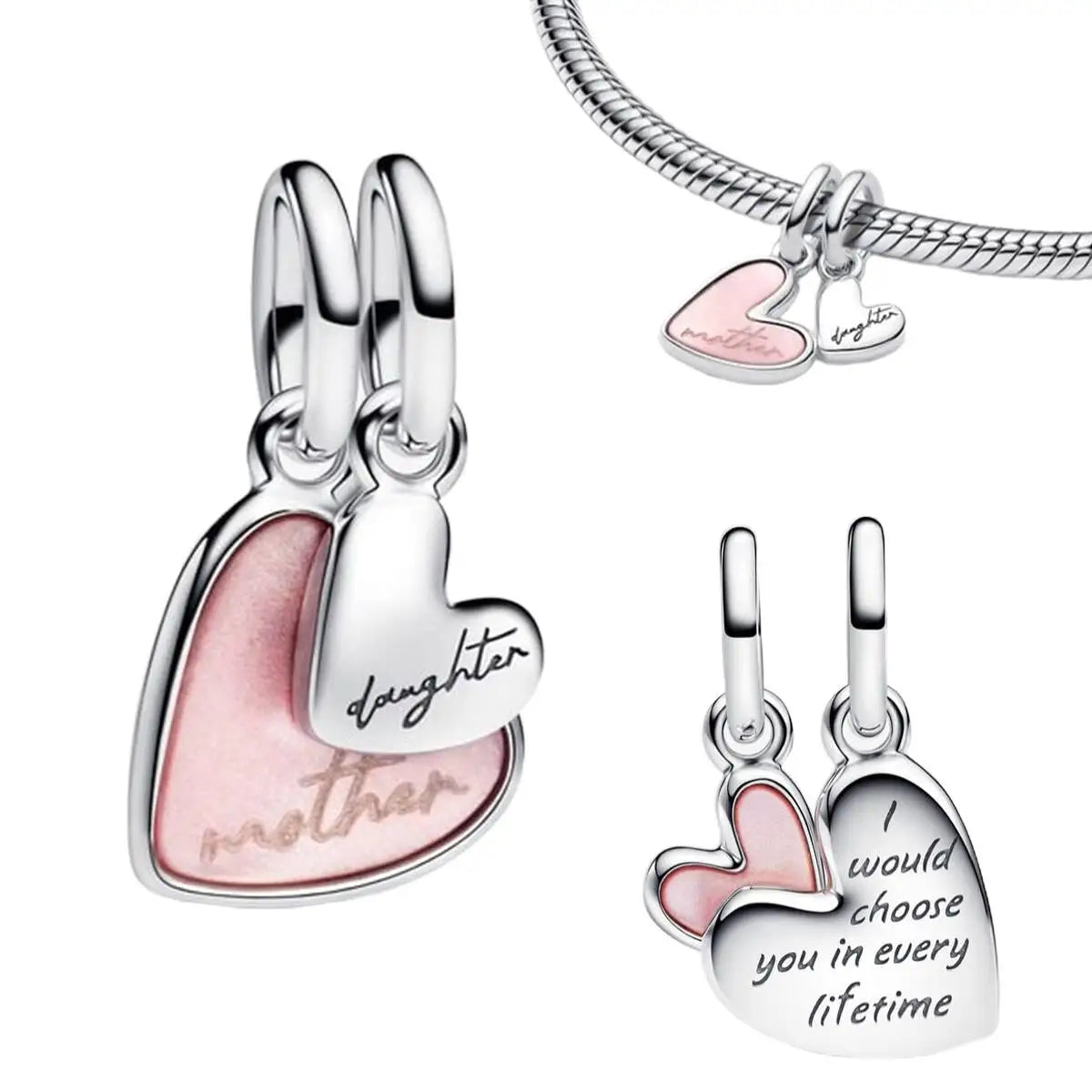 Romantic Pink Flowers 925 Sterling Silver Charms | Bag Lipstick Heart Bow Rose Bead Fit Original Bracelet DIY Jewelry Gift