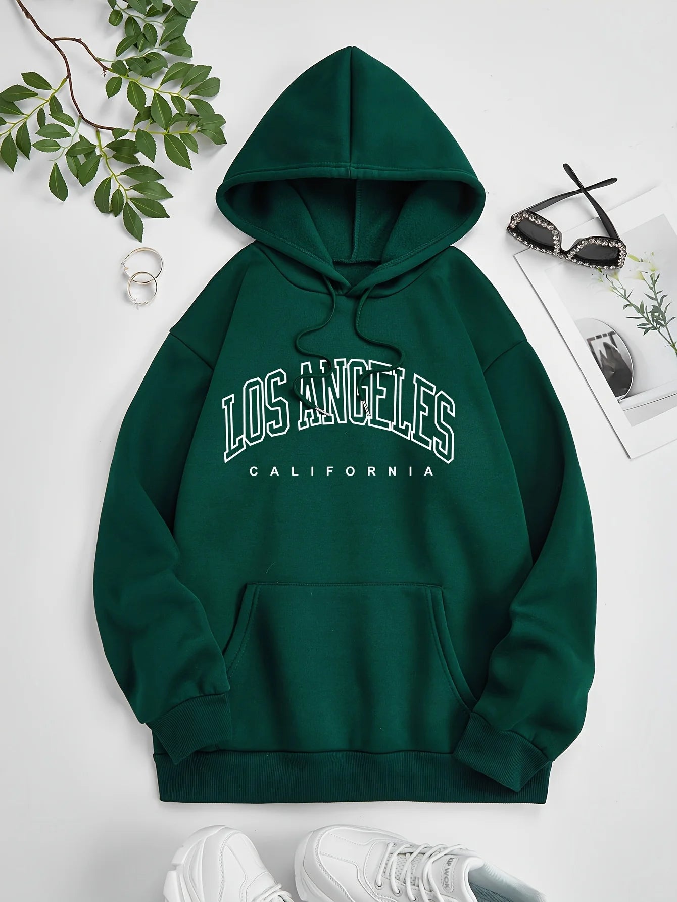 Women’s Los Angeles Print Fleece Hoodie | Warm Casual Sports Sweatshirt | Autumn Winter Loose Fit with Pocket
