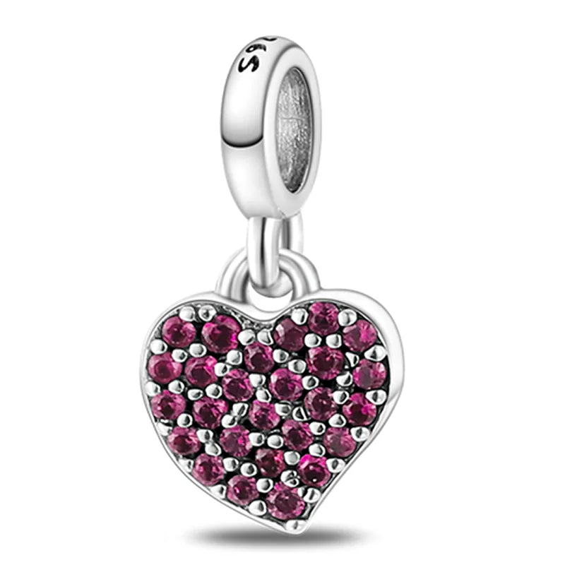 925 Sterling Silver Colorful Charms – Rose, Crown, Rainbow & Heart Dangle Beads Fit Pandora Bracelet & Necklace