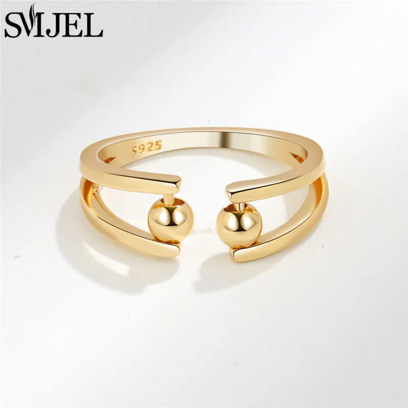 Adjustable Fashion Fidget Anxiety Ring for Women Gold Color Beaded Spinner Ring