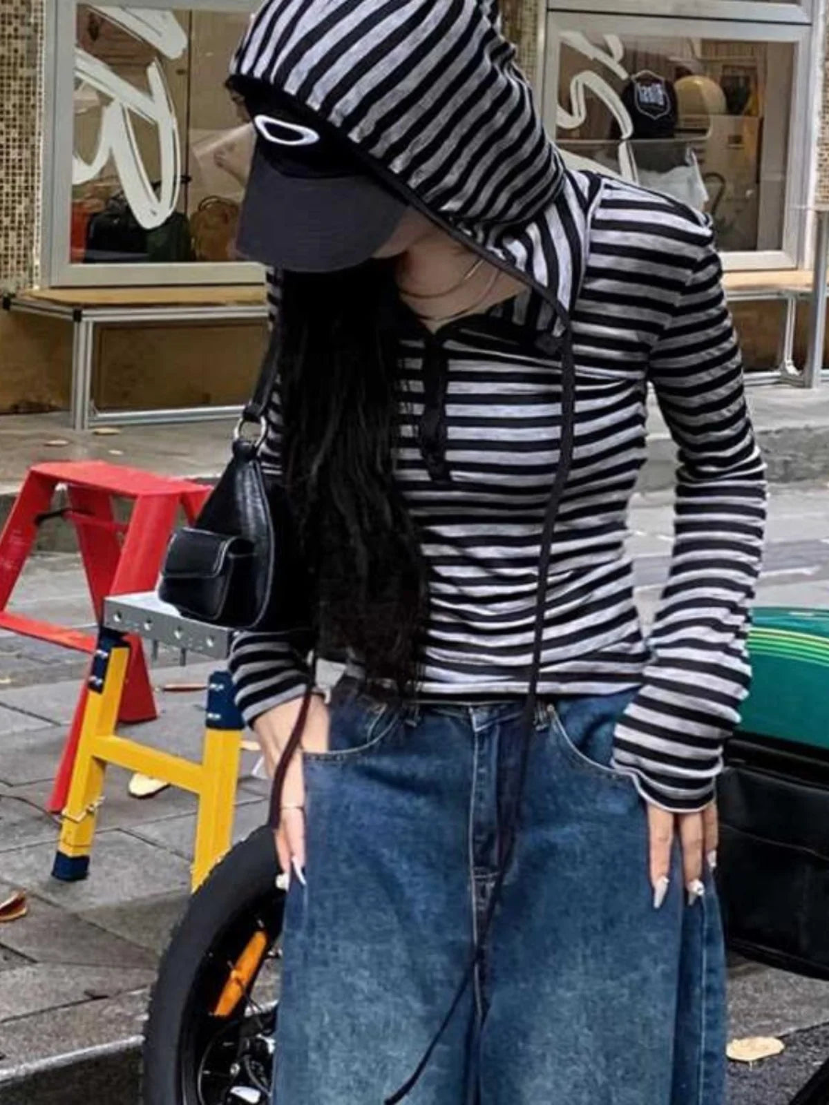 Women’s Slim Fit Long Sleeve Striped T-Shirt with Hat | 2025 Korean Style Knit Top | Early Autumn Fashion