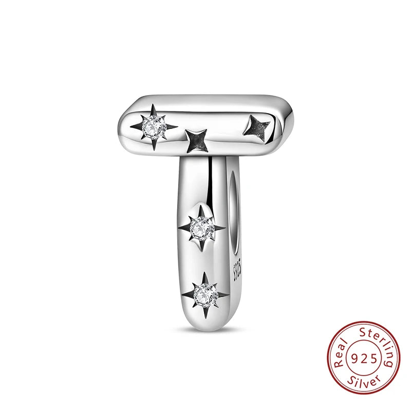 Classic 925 Sterling Silver A–Z Alphabet Charms | Letter Beads with Stars Fit Original Bracelet DIY Jewelry for Women