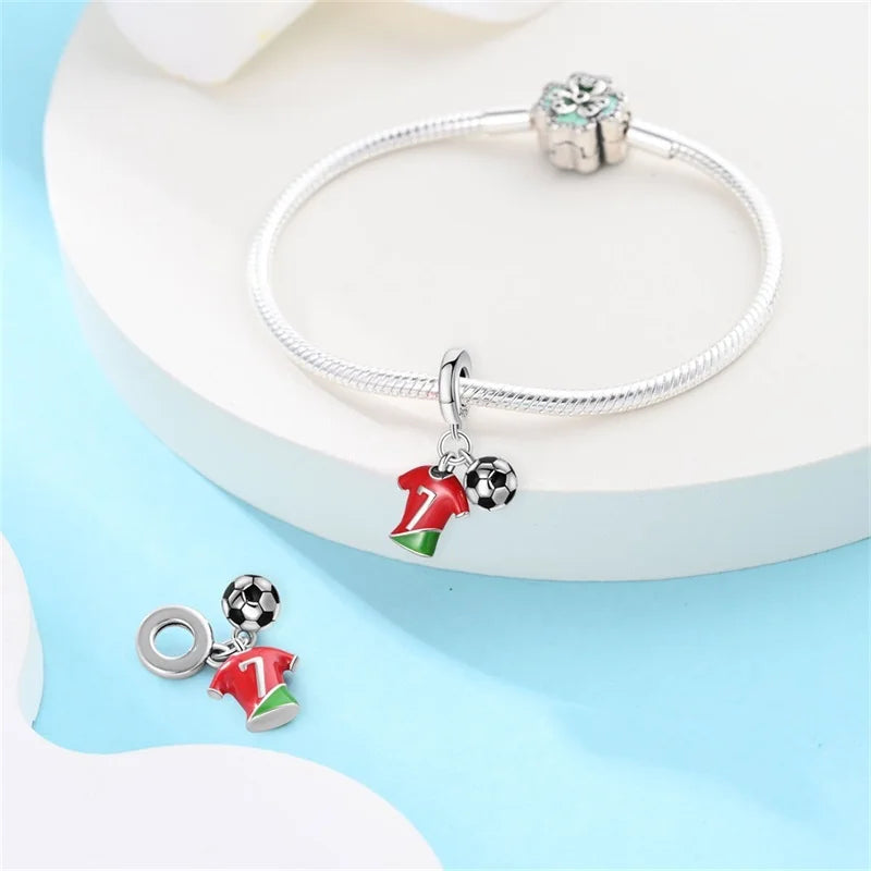 925 Sterling Silver Soccer Trophy Jersey Charm Beads – Fits 3mm Bracelets DIY Jewelry