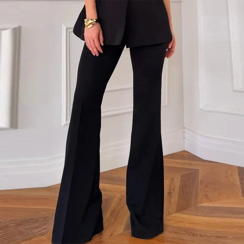 Elegant Chic Women’s 2-Piece Pants Suit – Short Puff Sleeve Single-Breasted Shirt & Straight Flare Pants 2026 Spring 🌿✨
