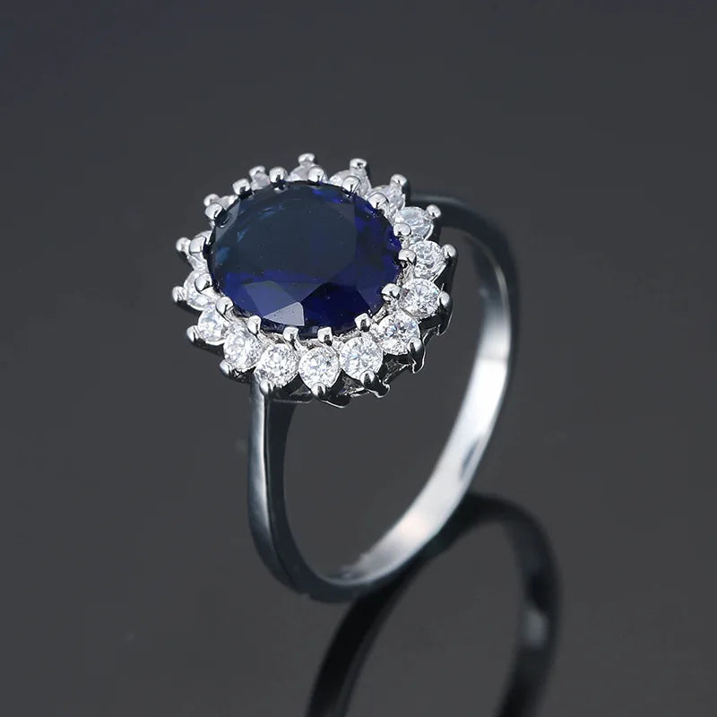 925 Sterling Silver Oval Sapphire Zircon Open Charm Ring – Women’s Wedding, Promise & Party Jewelry Gift