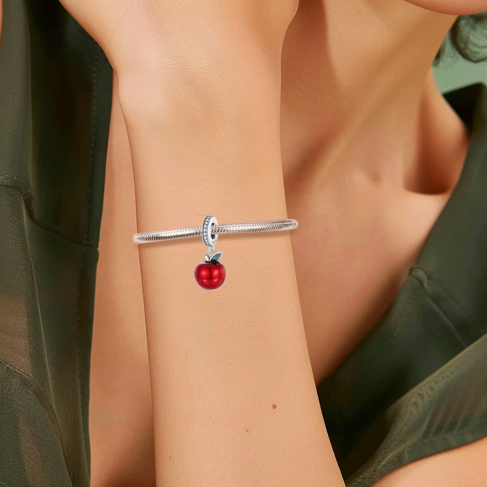2025 New 925 Sterling Silver Red Apple Dangle Charm Beads Fit Pandora Bracelet