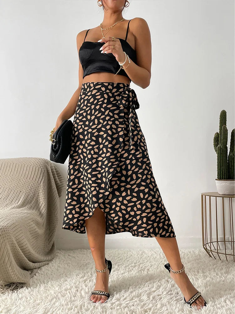 Benuynffy Boho Women’s High Waist Tie Side Wrap Skirt – Summer Asymmetrical Knee-Length A-Line Skirt
