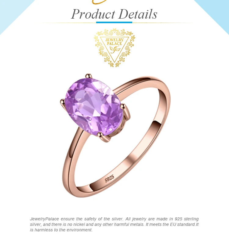 JewelryPalace 925 Sterling Silver Oval Gemstone Ring for Women | Rose & Yellow Gold Plated Amethyst Citrine Garnet Topaz Peridot Ring