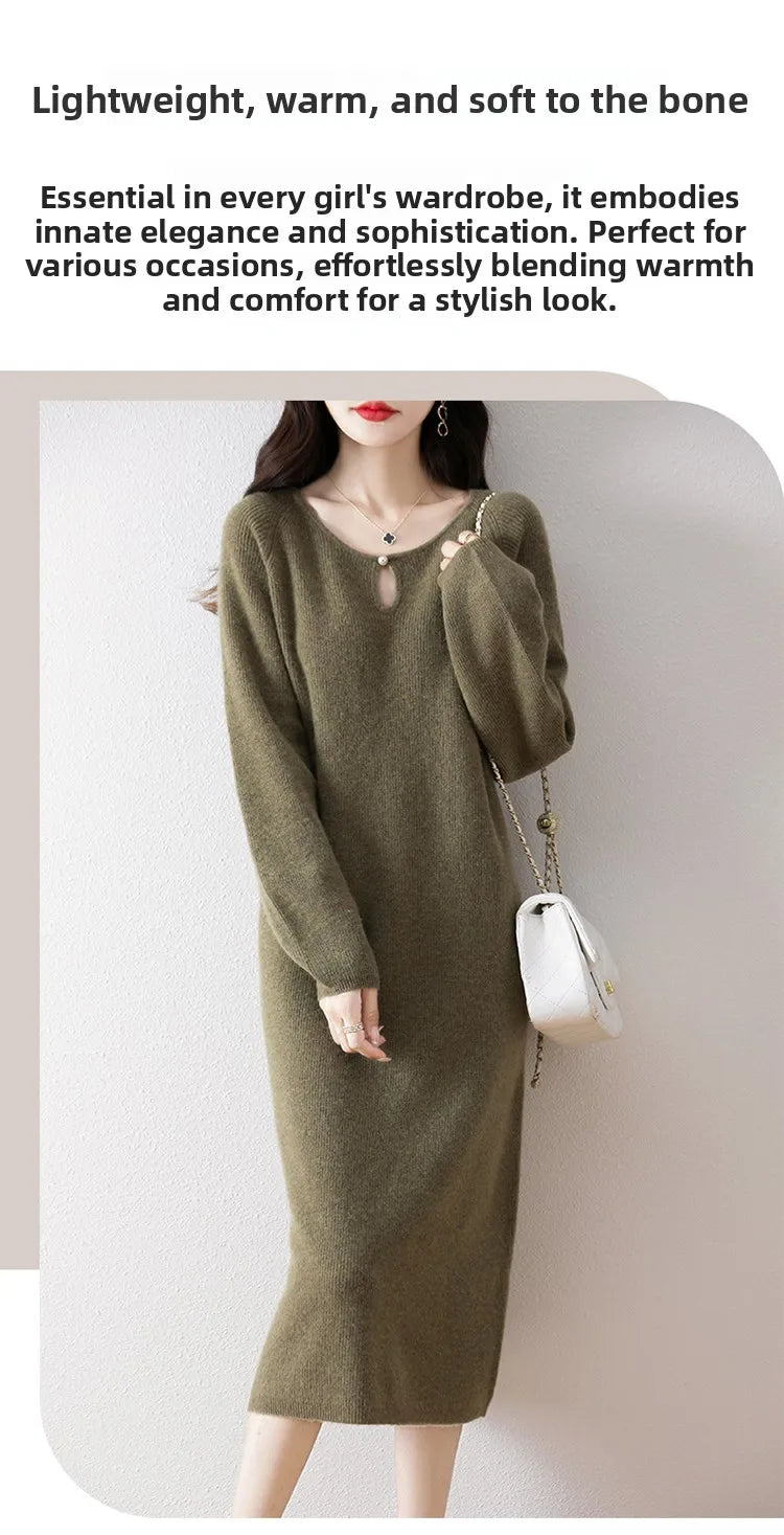Loose Knitted Sweater Dress for Women – Round Neck Long Sleeve Casual Autumn New Arrival Elegant Fashion Dress