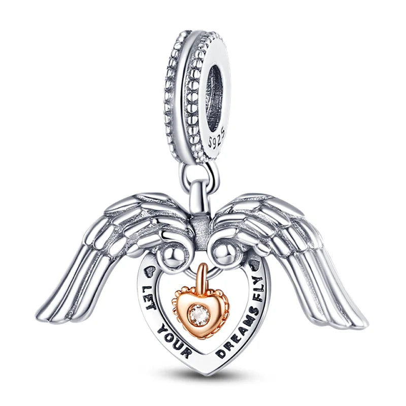 925 Sterling Silver Colorful Charms – Rose, Crown, Rainbow & Heart Dangle Beads Fit Pandora Bracelet & Necklace