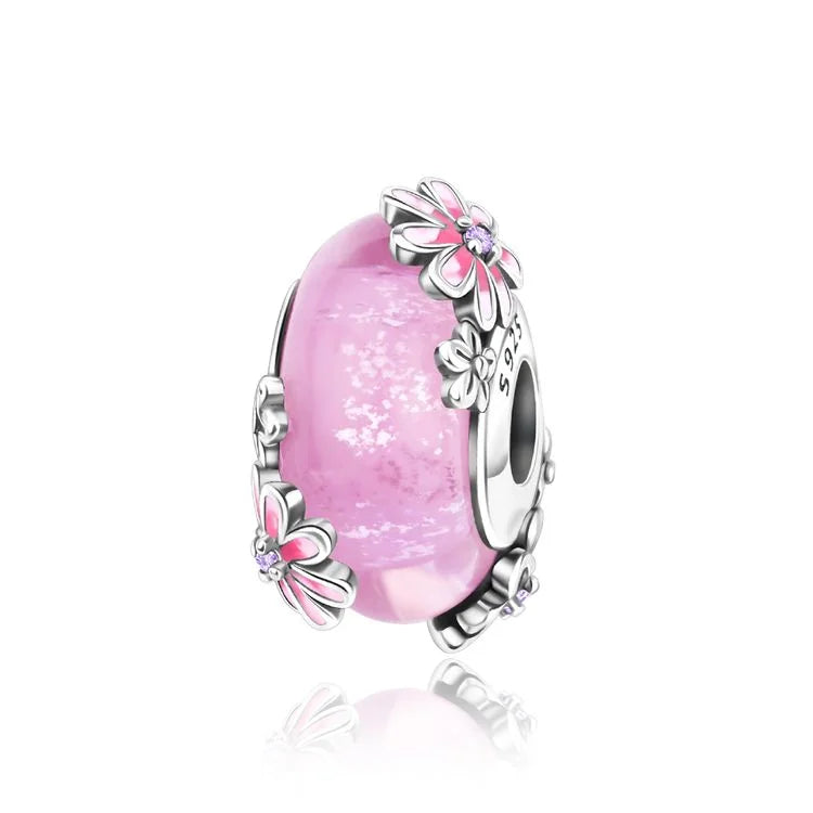 2025 Classic 925 Sterling Silver Colored Flower & Leaf Murano Glass Charm Beads | DIY Bracelet