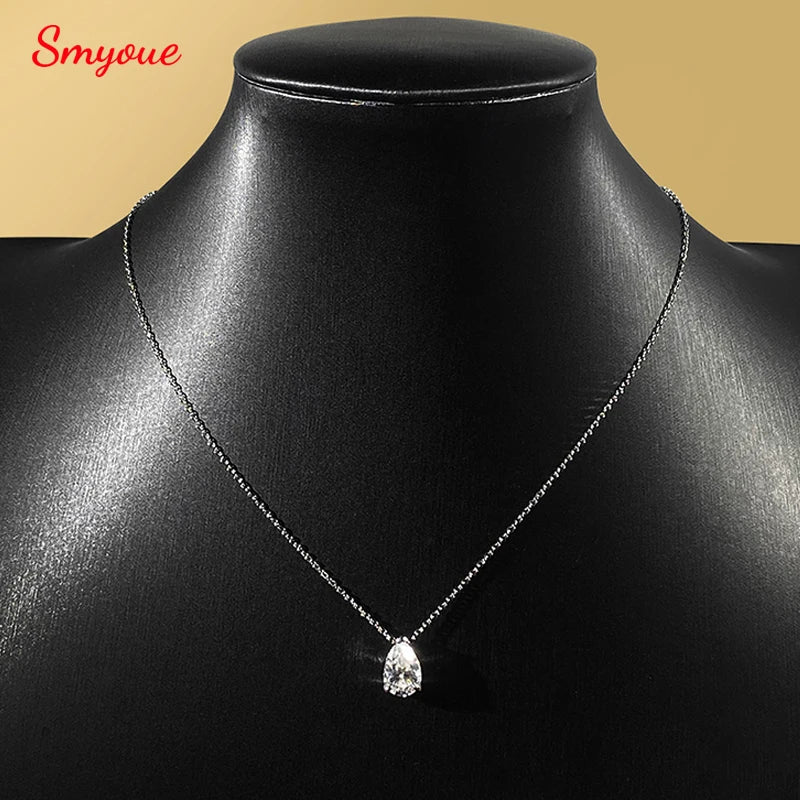 Smyoue 1-4CT Pear Cut Moissanite Pendant Necklace – 925 Sterling Silver Lab Diamond Wedding Jewelry for Women Girls