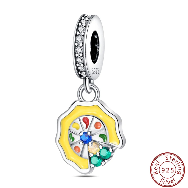 925 Sterling Silver Dessert Afternoon Tea Charm – Coffee, Cake, Pizza & Fries Beads Fit Original Pandora Bracelet DIY Jewelry