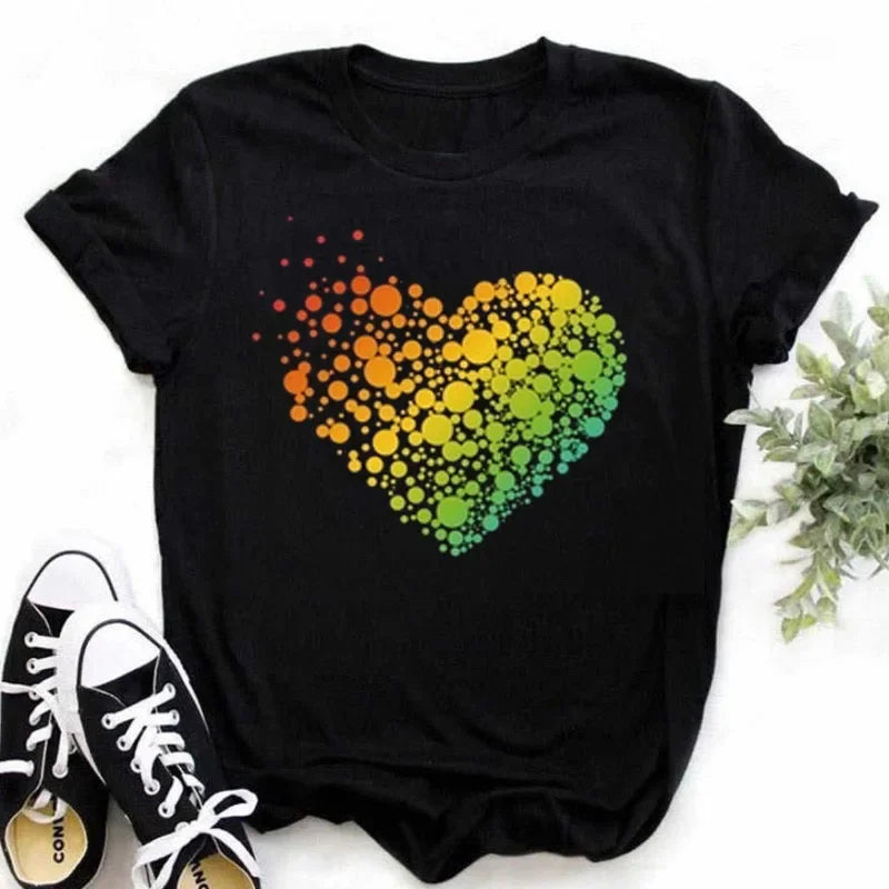 Maycaur Finger Heart Women's T-Shirt | Korean Ulzzang Graphic Tee | 90s Girl Casual Fashion Top