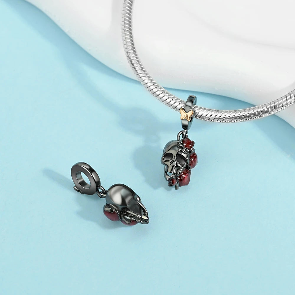 Gothic 925 Sterling Silver Grim Reaper Skull Charm Bead Fit Pandora Bracelet