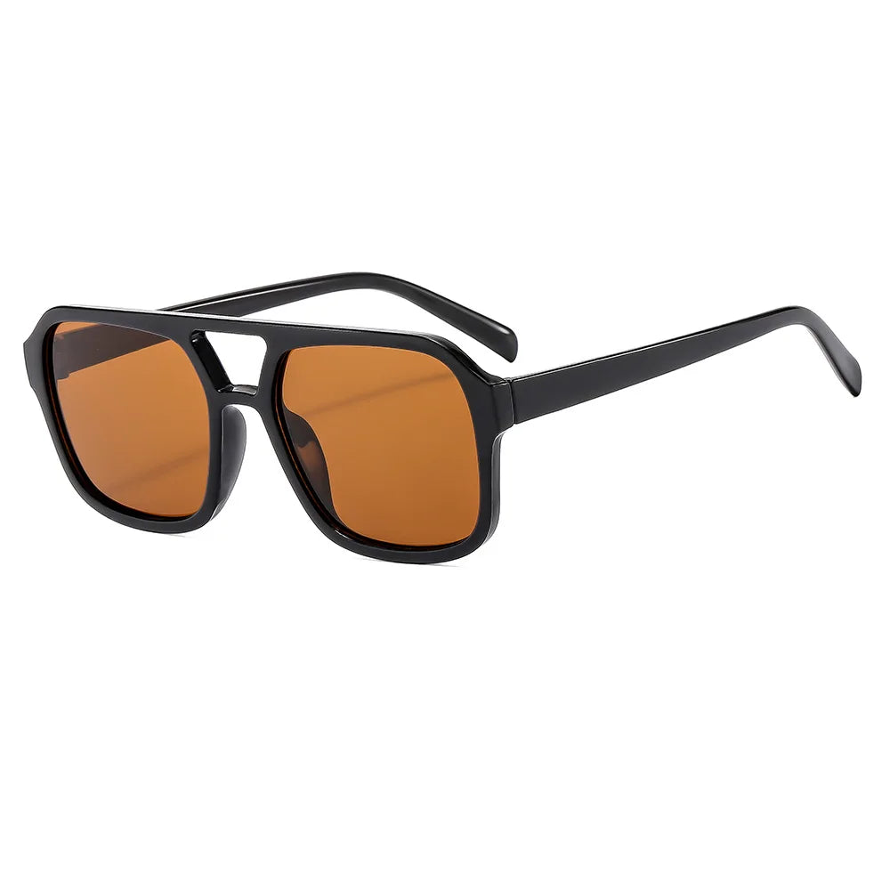 Vintage Double Bridge Yellow Sunglasses for Women – Oversized Square Luxury Shades | Female Pilot Style Eyewear