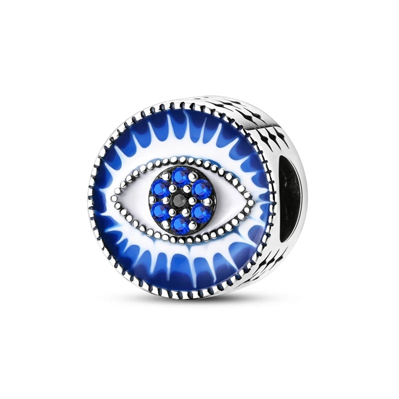 Blue 925 Sterling Silver Rotating Evil Eye Palm Moon Starry Sky Charms | Fit Original Bracelet Pendant Women Jewelry